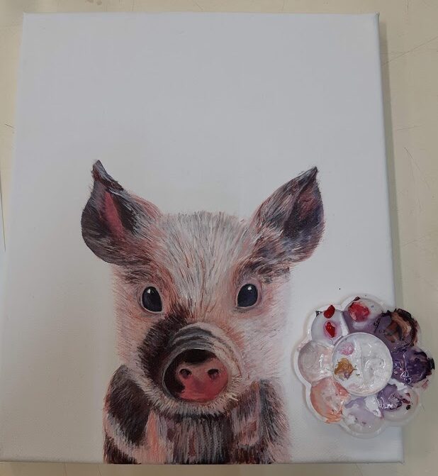 Cuadro acrílico de cerdito pintado a mano