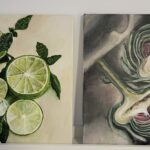 Cuadros en pintura acrílica de limones y alcachofas pintados a mano